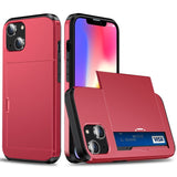 iPhone 14 Hybrid Tough Case w. Card Holder - Red