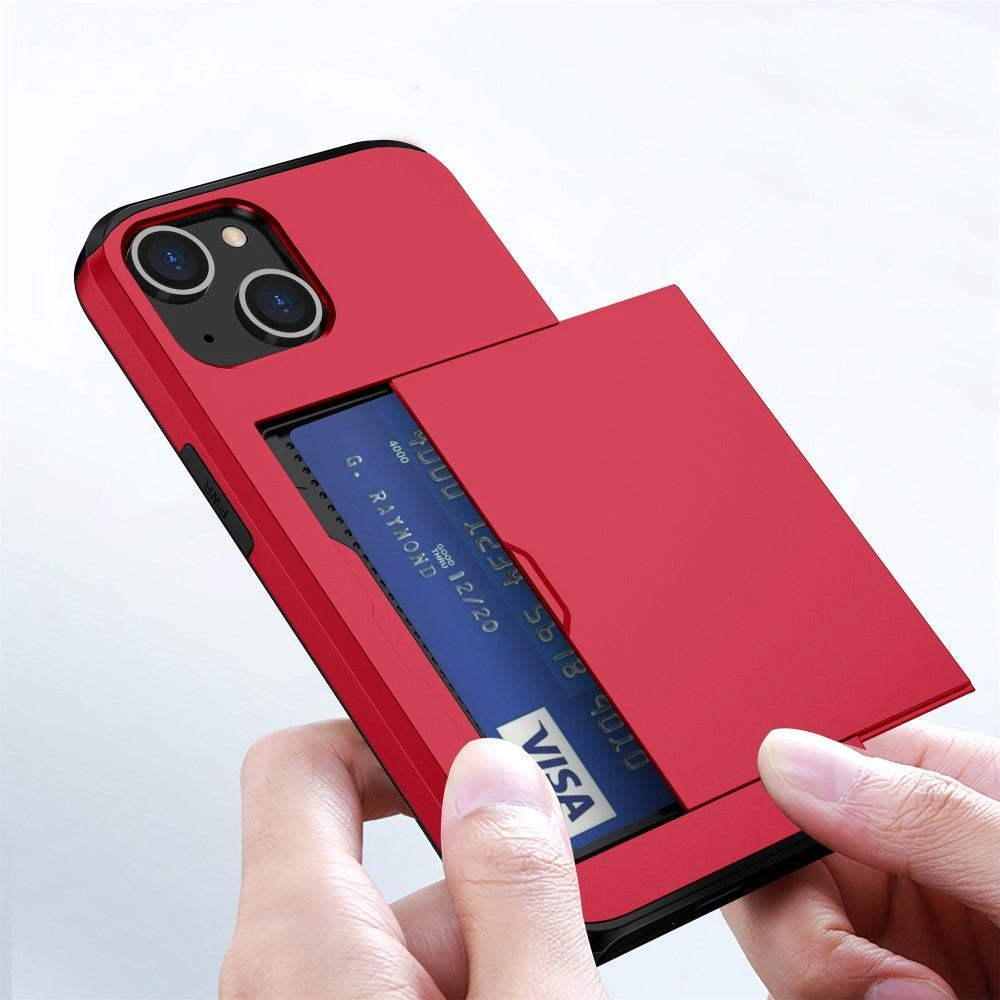 iPhone 14 Hybrid Tough Case w. Card Holder - Red