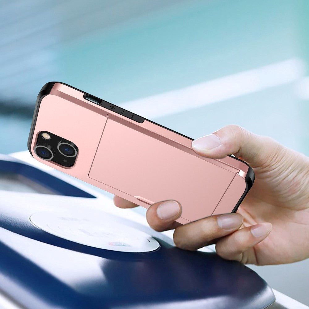 iPhone 14 Hybrid Tough Case w. Card Holder - Rose Gold