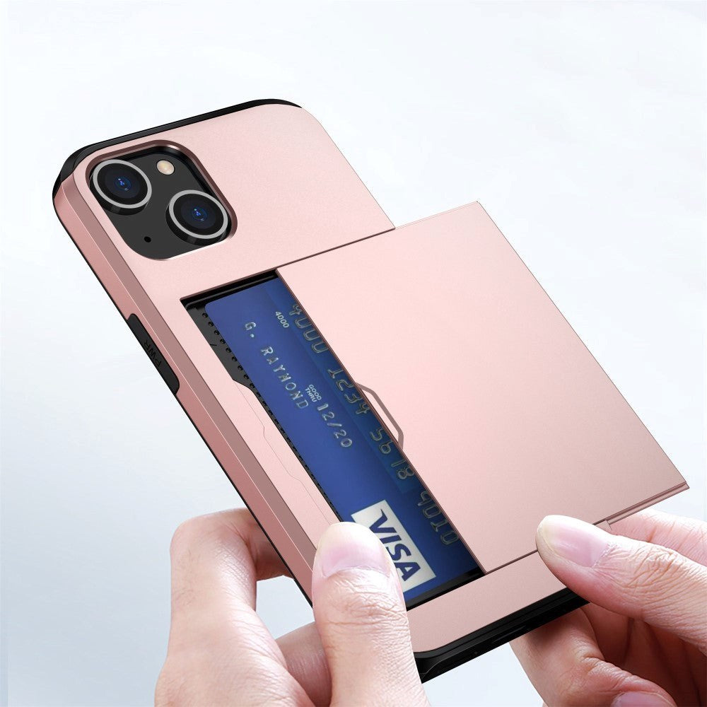 iPhone 14 Hybrid Tough Case w. Card Holder - Rose Gold