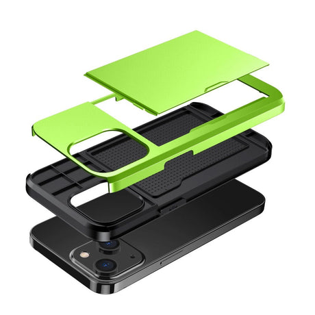 iPhone 14 Hybrid Tough Case w. Card Holder - Green