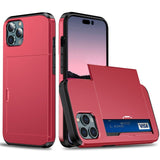 iPhone 14 Pro Hybrid Tough Case w. Card Holder - Red