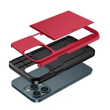 iPhone 14 Pro Hybrid Tough Case w. Card Holder - Red