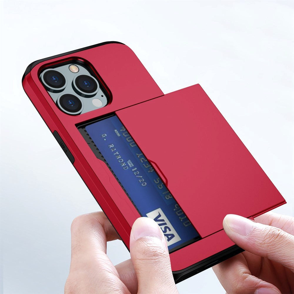 iPhone 14 Pro Hybrid Tough Case w. Card Holder - Red