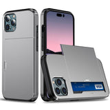 iPhone 14 Pro Hybrid Tough Case w. Card Holder - Grey