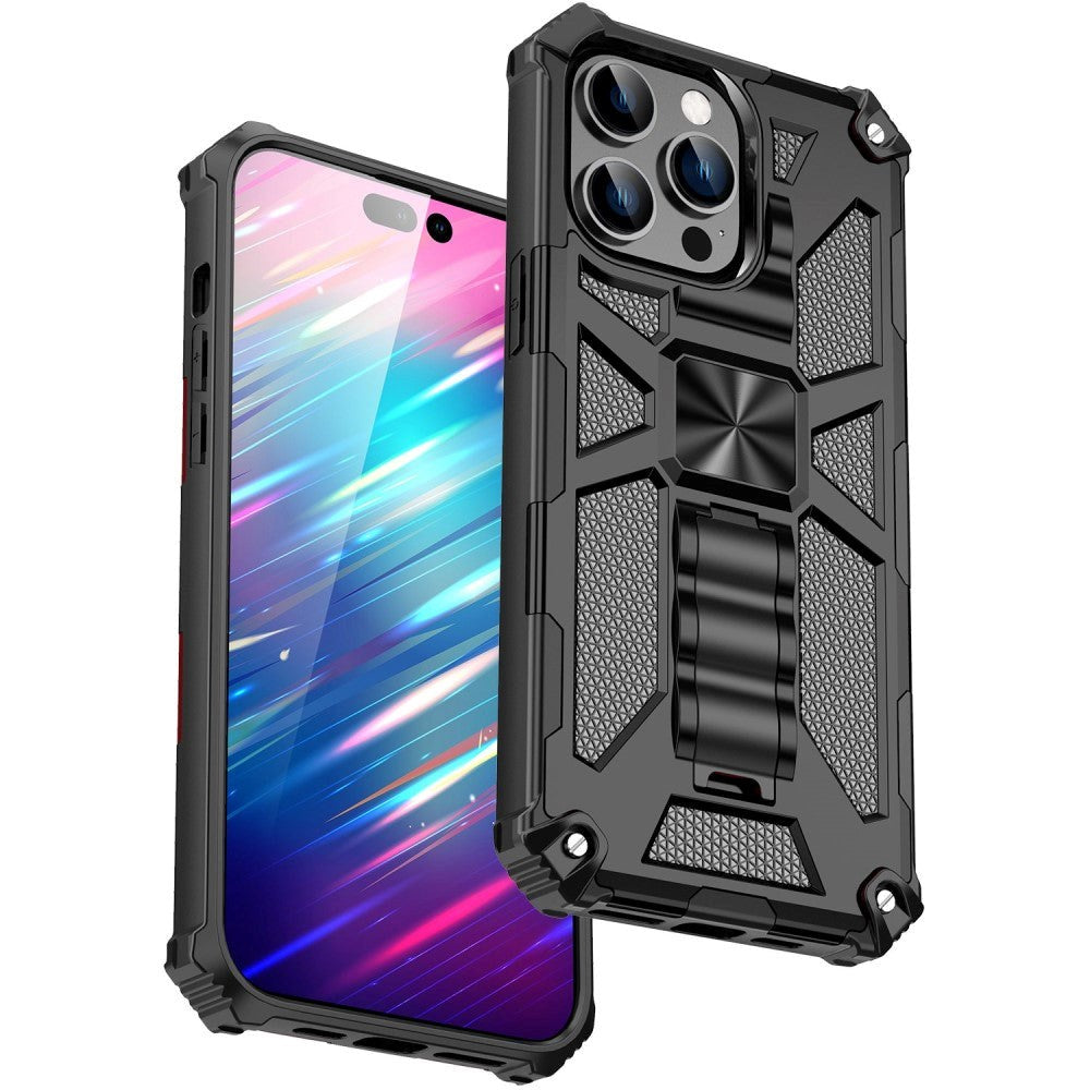 iPhone 14 Pro Max Hybrid Tough Case w. Kickstand & Magnet - Black