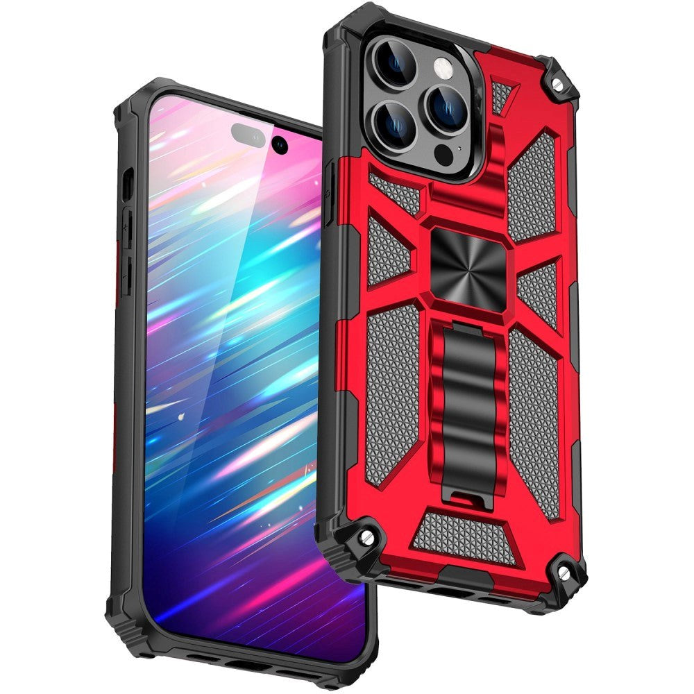 iPhone 14 Pro Max Hybrid Tough Case w. Kickstand & Magnet - Red