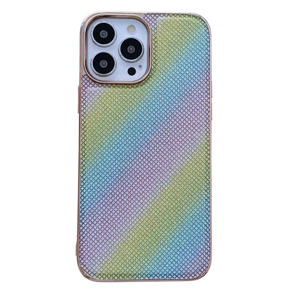 iPhone 14 Pro Plastic Case w. Soft Back - Rainbow Glitter