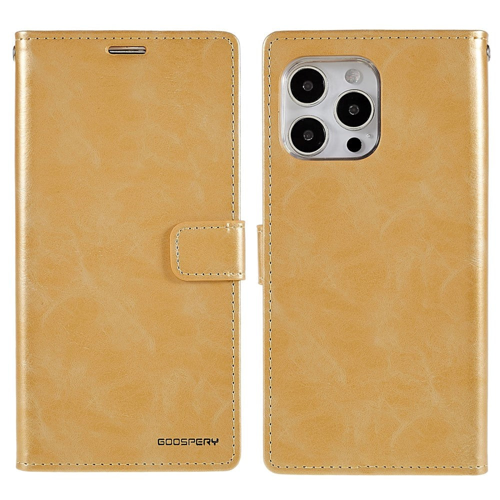 iPhone 14 Pro Max GOOSPERY Blue Moon Leather Wallet Case - Gold