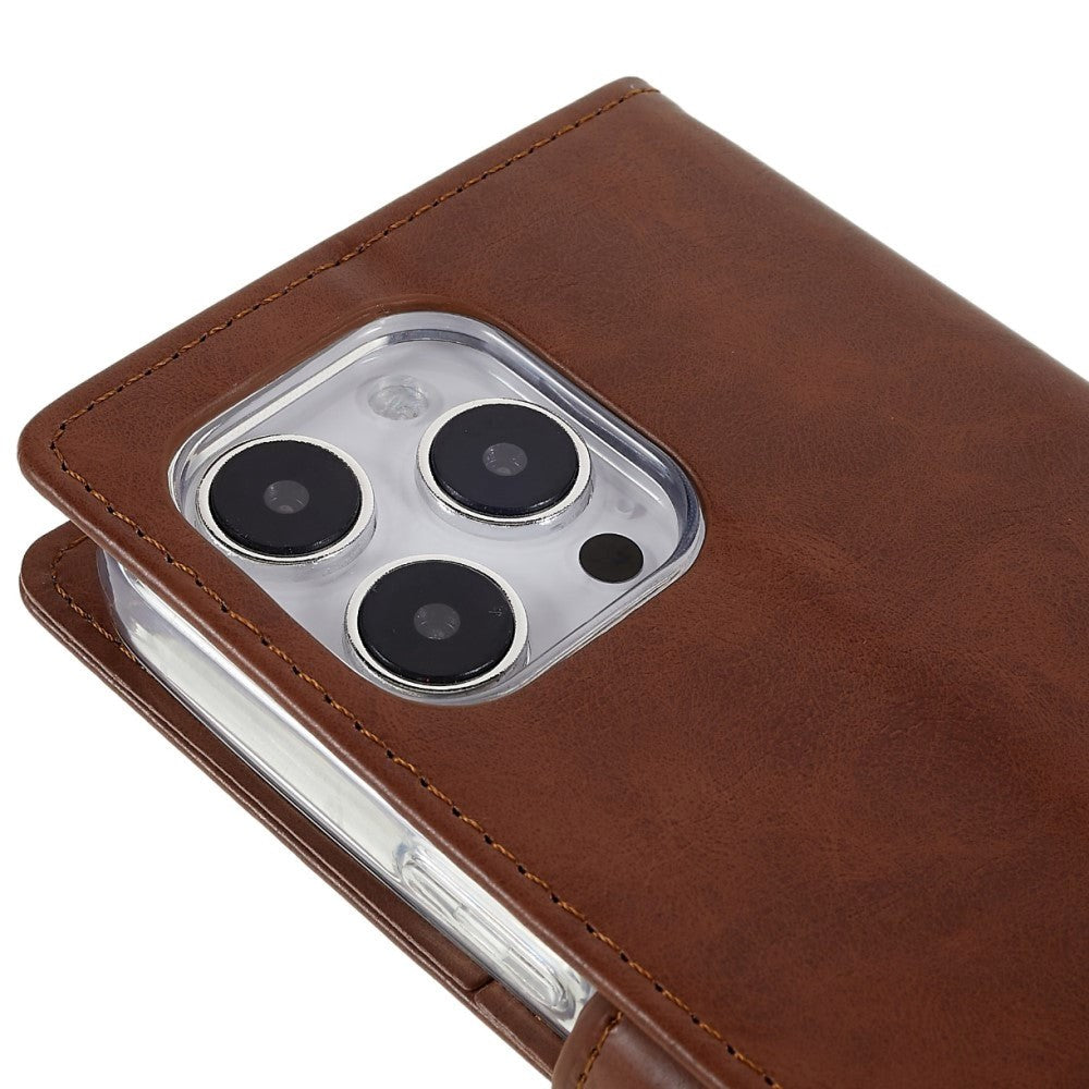 iPhone 14 Pro GOOSPERY Blue Moon Leather Wallet Case - Brown