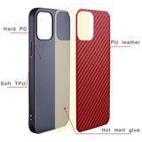 iPhone 14 Hybrid Leather / Plastic Back Cover w. Carbon Texture - Red