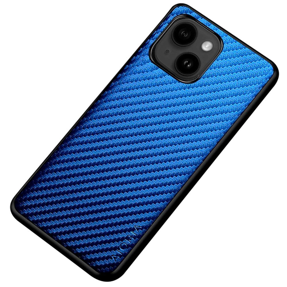 iPhone 14 Hybrid Leather / Plastic Back Cover w. Carbon Texture - Blue