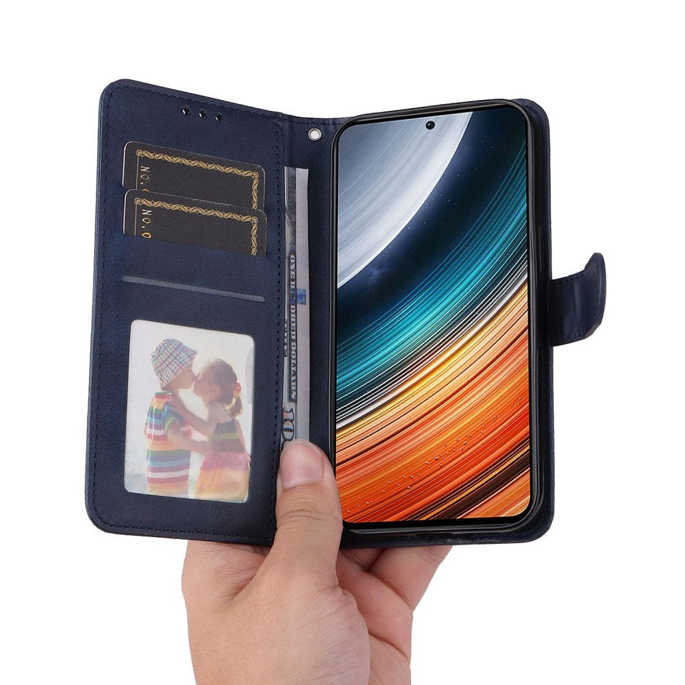 Xiaomi Poco F4 Leather Case with Wallet and Strap - Blue