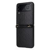 Samsung Galaxy Z Flip4 (5G) Leather Covered Plastic Case w. Carbon Look & Cord - Black