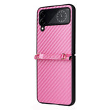 Samsung Galaxy Z Flip4 (5G) Leather Covered Plastic Case w. Carbon Look & Cord - Pink