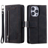 iPhone 14 Pro Max Leather Flip Case with Wallet & Magnetic Lock - Black