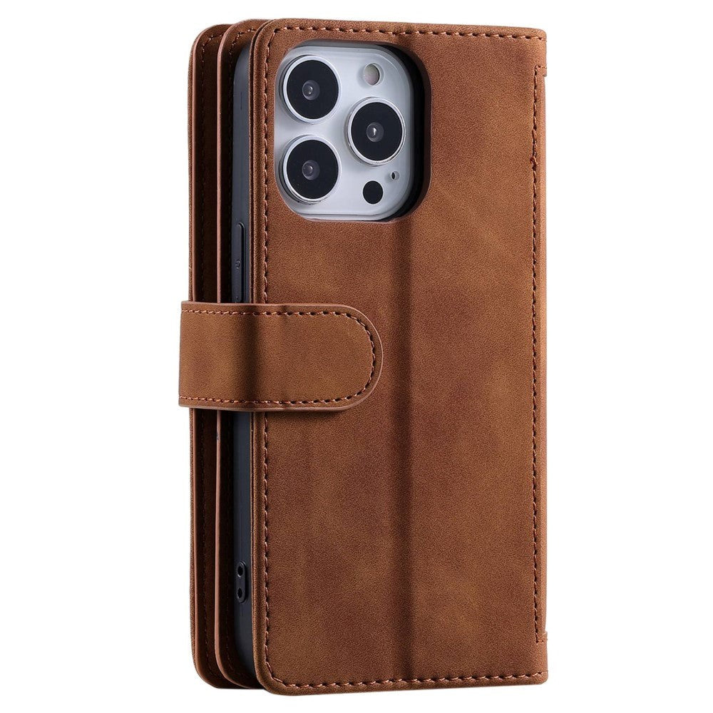 iPhone 14 Pro Max Leather Flip Case with Wallet & Magnetic Lock - Brown