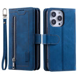 iPhone 14 Pro Leather Flip Case with Wallet & Magnetic Lock - Blue