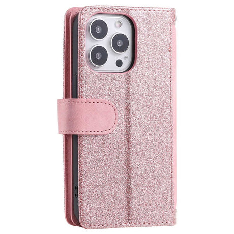 iPhone 14 Pro Leather Flip Case with Wallet & Magnetic Lock - Rose Gold