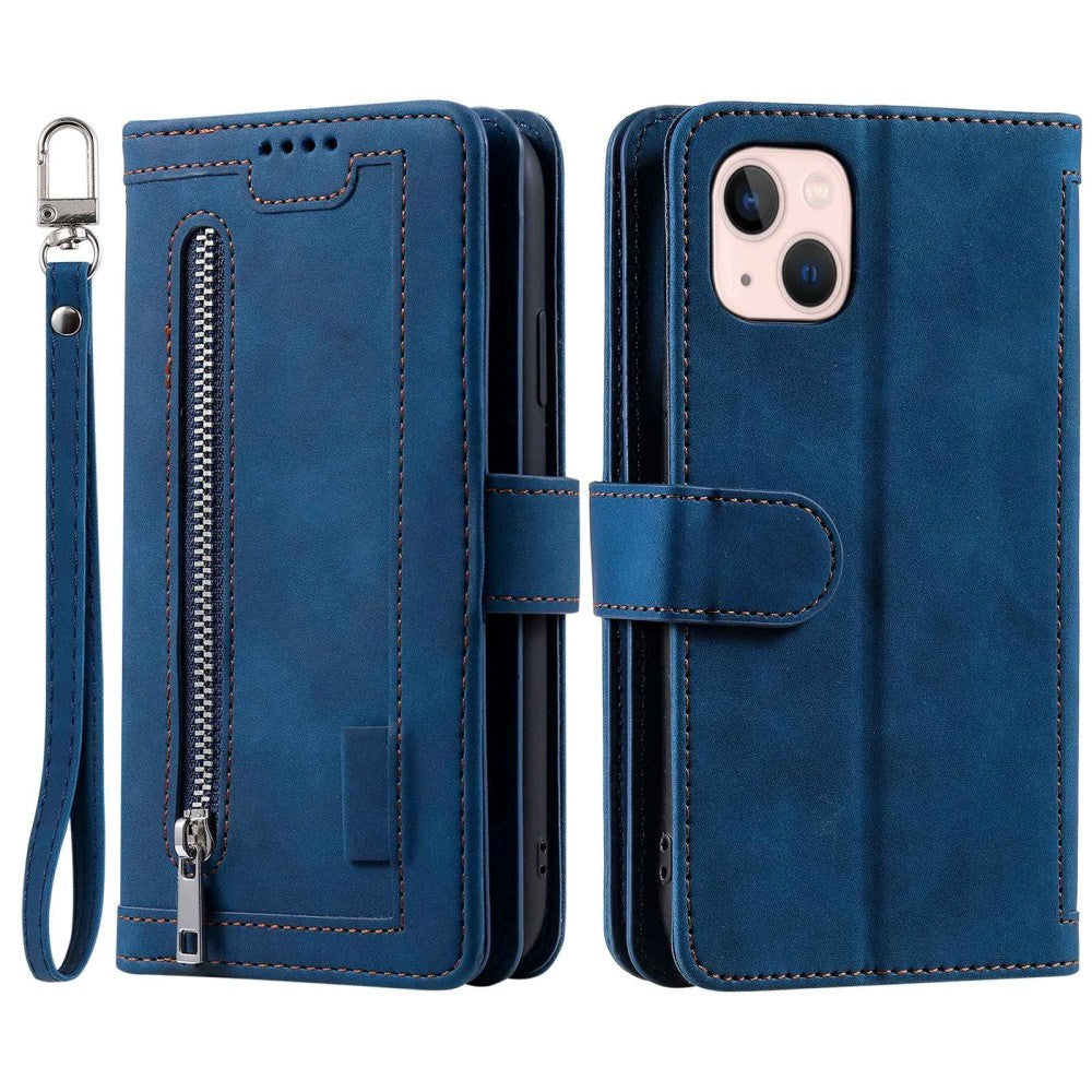 iPhone 14 Leather Flip Case with Wallet & Magnetic Lock - Blue