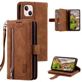 iPhone 14 Leather Flip Case with Wallet & Magnetic Lock - Brown