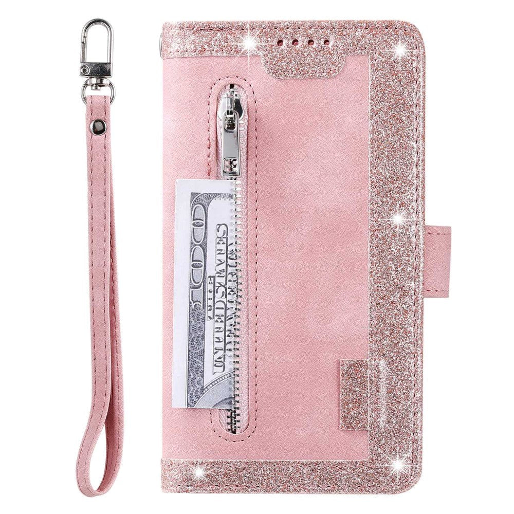 iPhone 14 Leather Flip Case with Wallet & Magnetic Lock - Pink