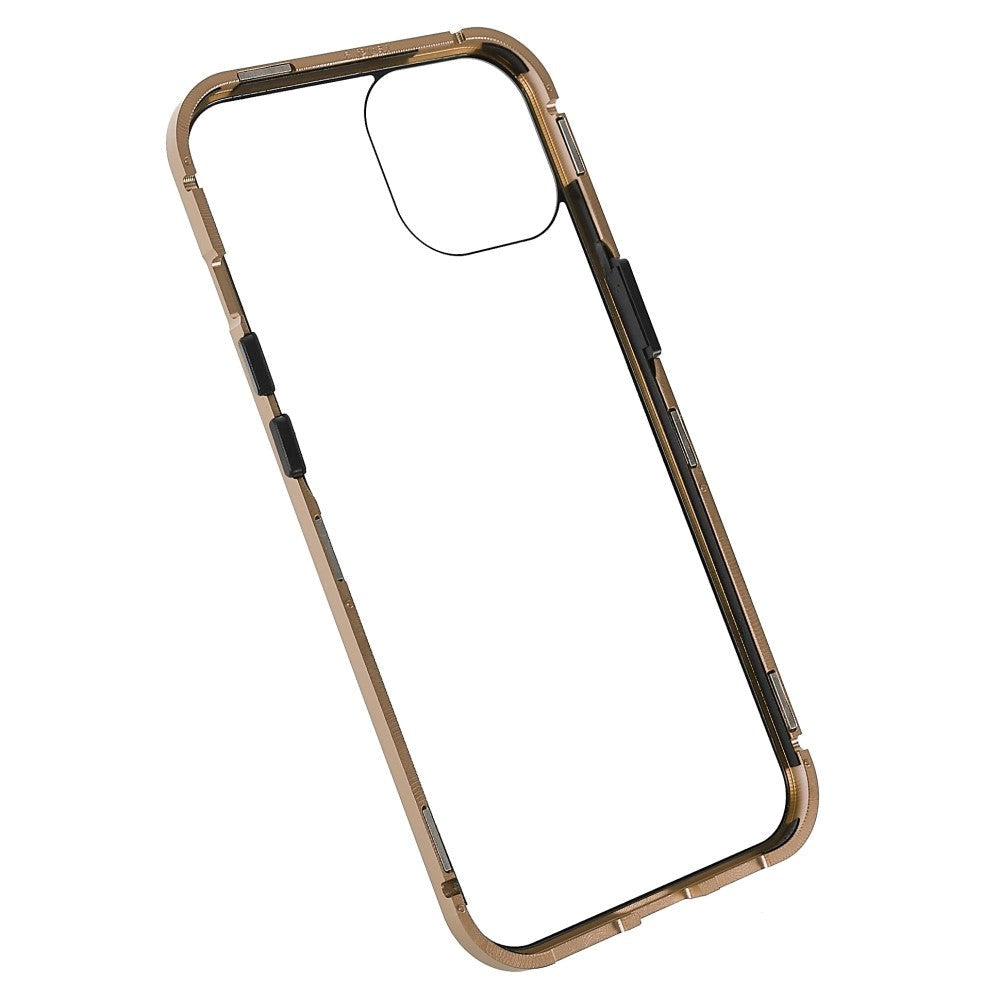 iPhone 14 Cover w. Magnetic Metal Edge Glass- Front & Back - Gold