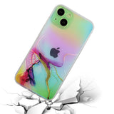 iPhone 14 Transparent Plastic Back Cover w. Colorful Marble Pattern - Blue / Pink