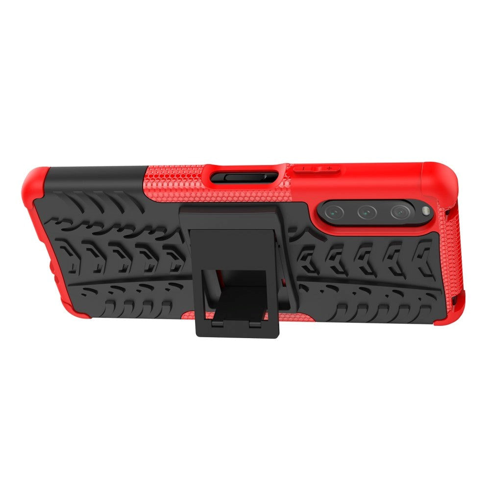 Sony Xperia 10 IV 5G Craftsman Tire Pattern Back Case w. Stand Function - Red