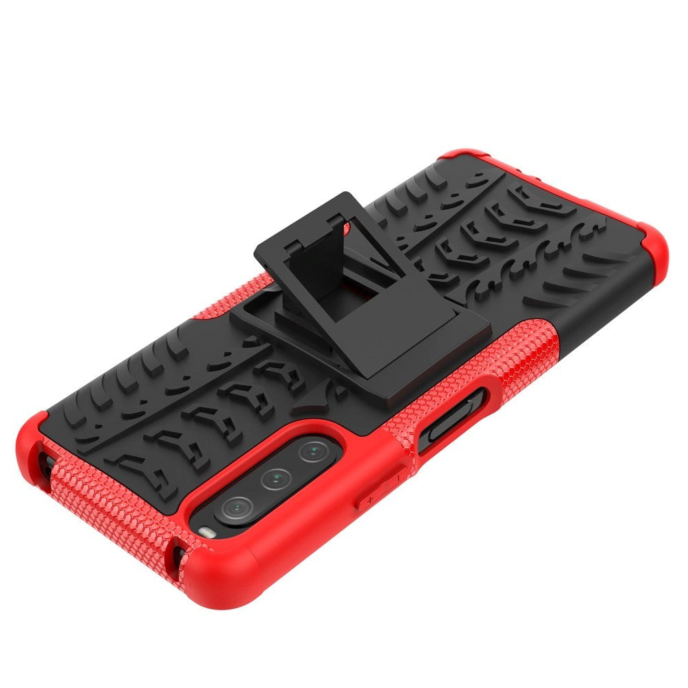 Sony Xperia 10 IV 5G Craftsman Tire Pattern Back Case w. Stand Function - Red