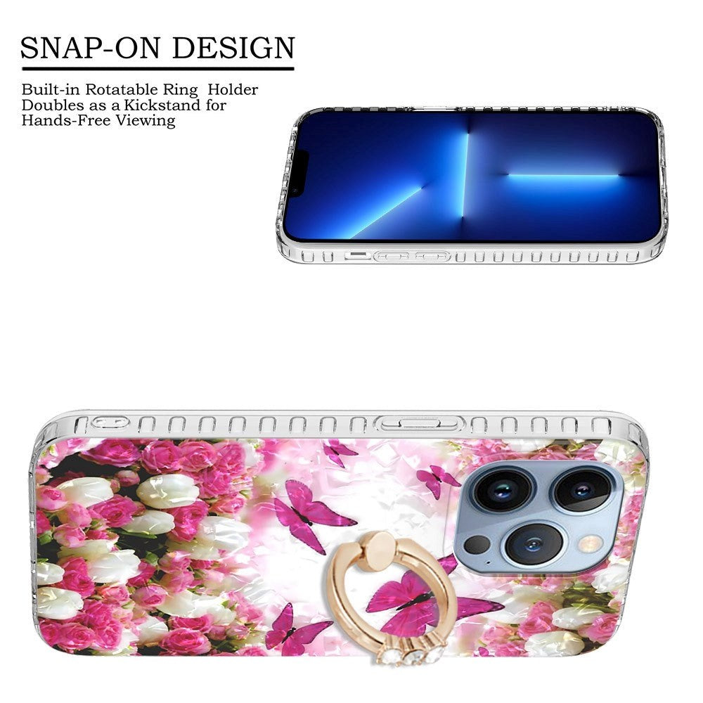 iPhone 14 Pro Max Flexible Plastic Case w. Finger Ring - Dancing Butterflies