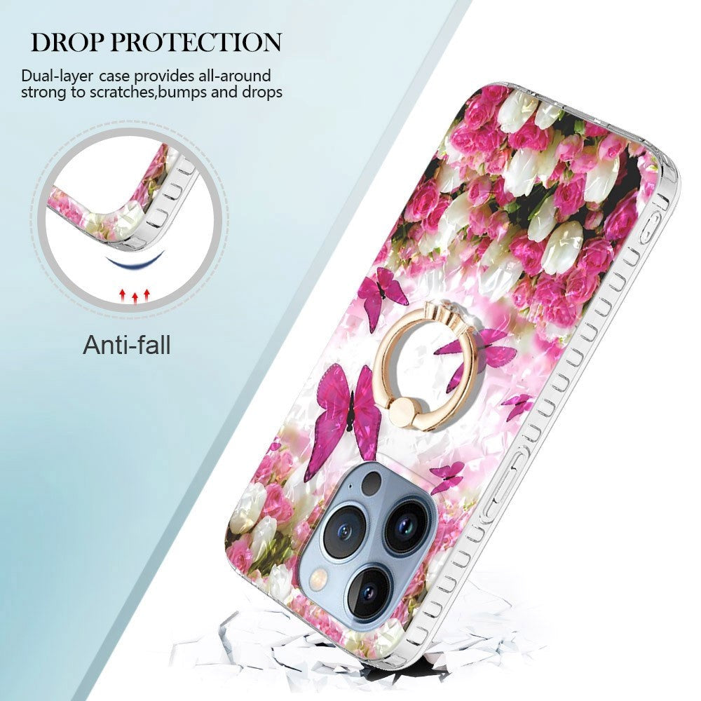 iPhone 14 Pro Max Flexible Plastic Case w. Finger Ring - Dancing Butterflies