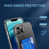 iPhone 14 Hybrid Plastic Case w. Card Holder - Transparent