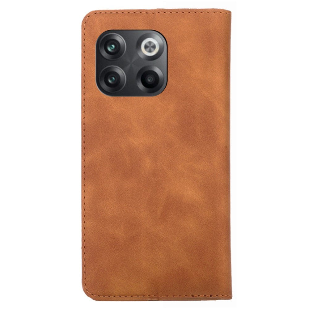 OnePlus 10T Soft PU Leather Case w. Wallet & Magnetic Lock - Brown