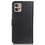 Motorola Moto G32 Litchi Leather Wallet Case - Black