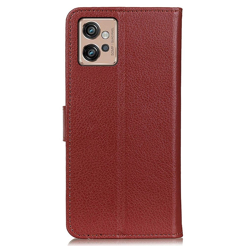 Motorola Moto G32 Litchi Leather Wallet Case - Brown