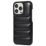 iPhone 12 / 12 Pro Leather Covered 3D Plastic Back Case - Black