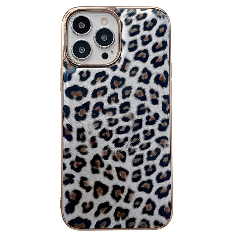 iPhone 14 Pro Flexible Plastic Back Case - Leopard Pattern - Silver