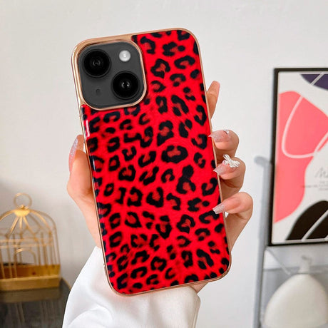 iPhone 14 Flexible Plastic Back Cover - Leopard pattern - Red