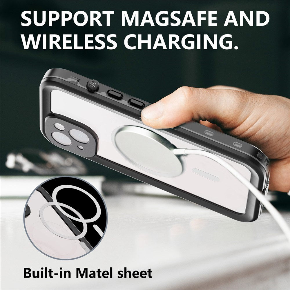 iPhone 14 Redpepper IP68 Waterproof Case - MagSafe Compatible - Black / Transparent