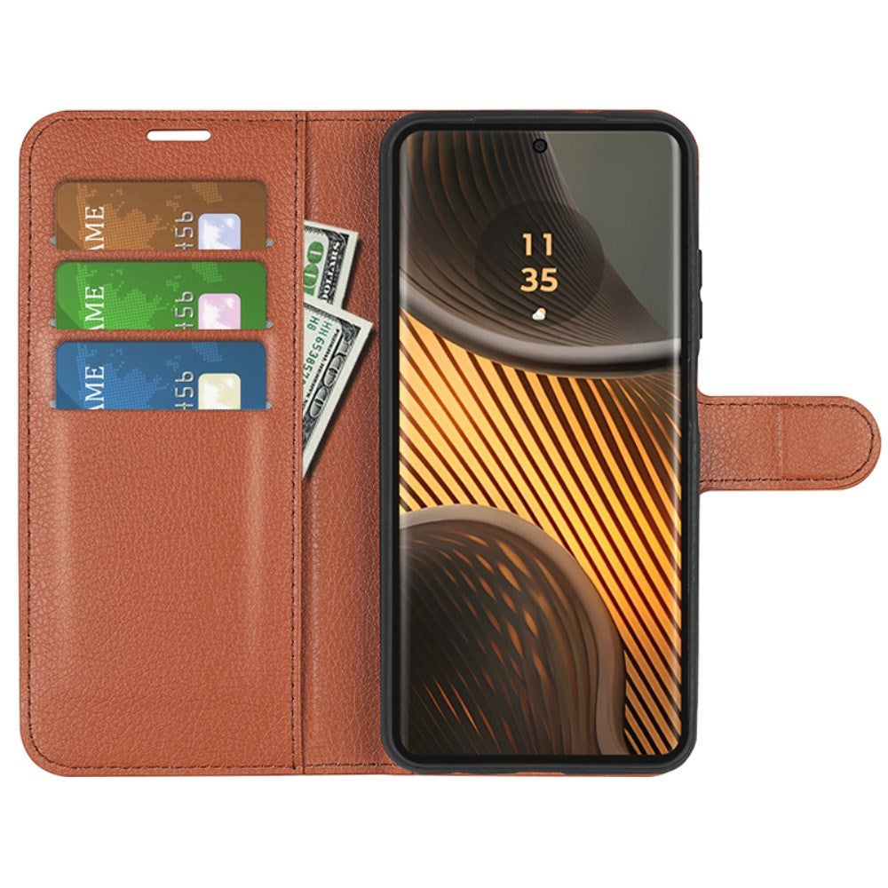 EIDERWOOD Motorola Edge 50 Ultra Litchi Leather Flip Case w. Wallet - Brown