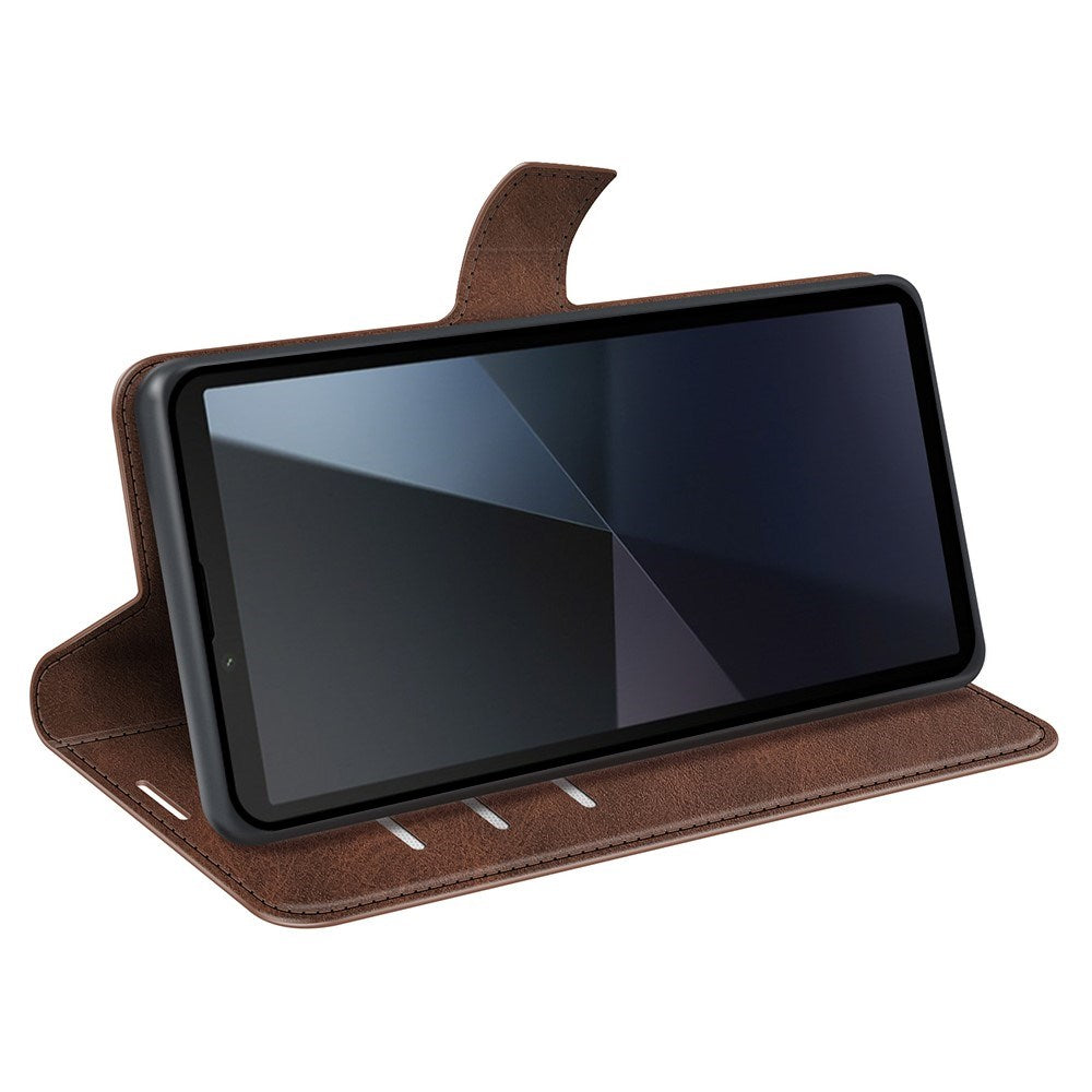 EIDERWOOD Sony Xperia 10 VI Faux Leather Flip Cover with Stand Function & Card Holder - Dark Brown