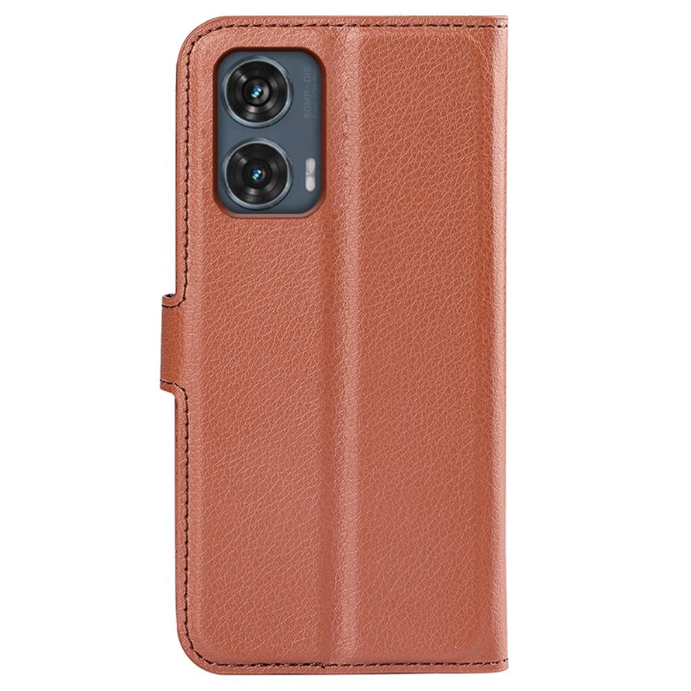 EIDERWOOD Motorola Edge 50 Fusion Litchi Leather Flip Case w. Wallet - Brown