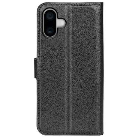 EIDERWOOD iPhone 16 Plus Litchi Leather Flip Case w. Wallet - Black