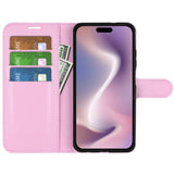 EIDERWOOD iPhone 16 Plus Litchi Leather Flip Case w. Wallet - Pink