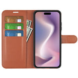 EIDERWOOD iPhone 16 Plus Litchi Leather Flip Case w. Wallet - Brown