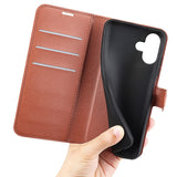 EIDERWOOD iPhone 16 Plus Litchi Leather Flip Case w. Wallet - Brown