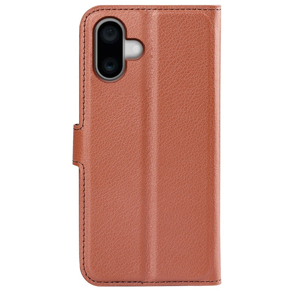 EIDERWOOD iPhone 16 Plus Litchi Leather Flip Case w. Wallet - Brown