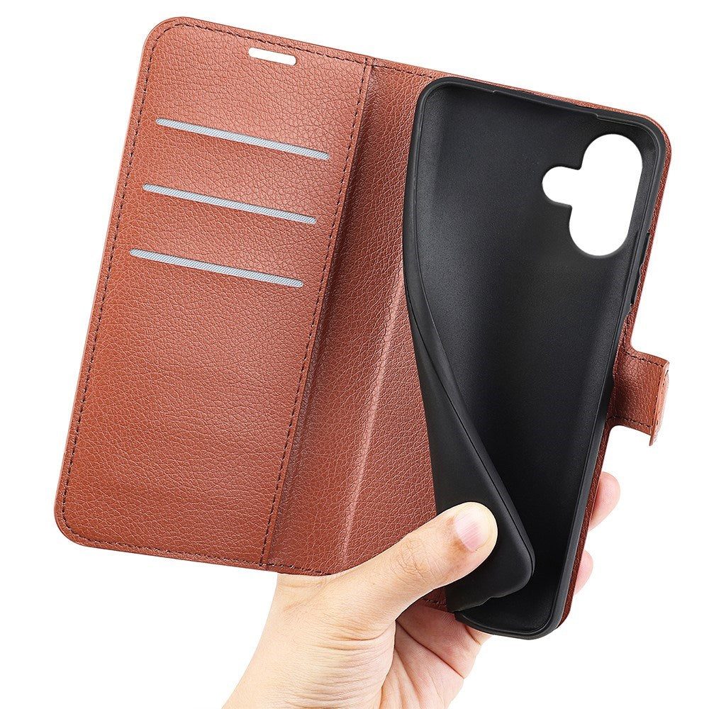 EIDERWOOD iPhone 16 Litchi Leather Wallet Case - Brown