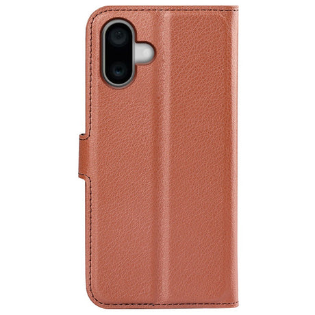 EIDERWOOD iPhone 16 Litchi Leather Wallet Case - Brown